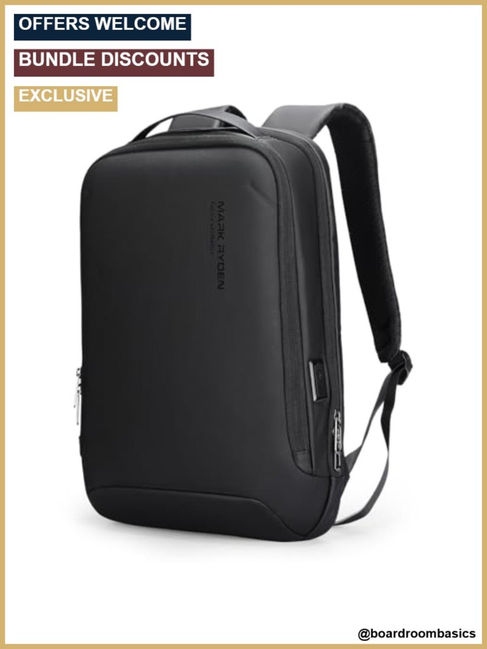 Slim Laptop Backpack with USB Charging Port, Waterproof Oxford Nylon, 15.6 Inch